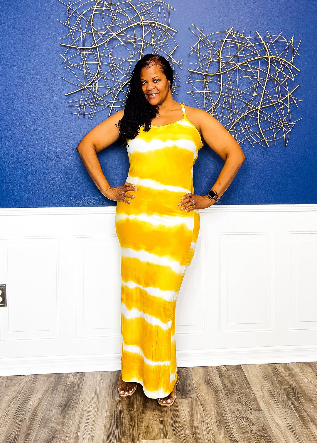 Caught My Eye Tie Dye Maxi Dress- Mustard Outfit Sets 1X 