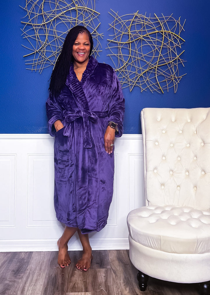 Comfy Cozy Plush Robe- Purple Dresses 