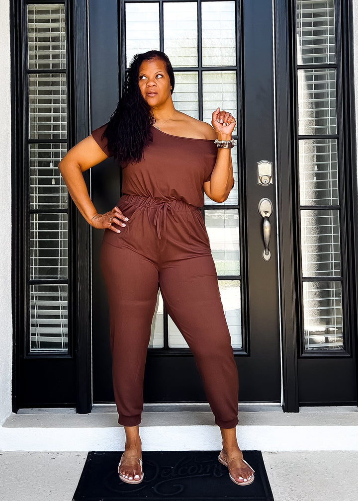 Drawstring Donna Jumpsuit- Brown Outfit Sets 