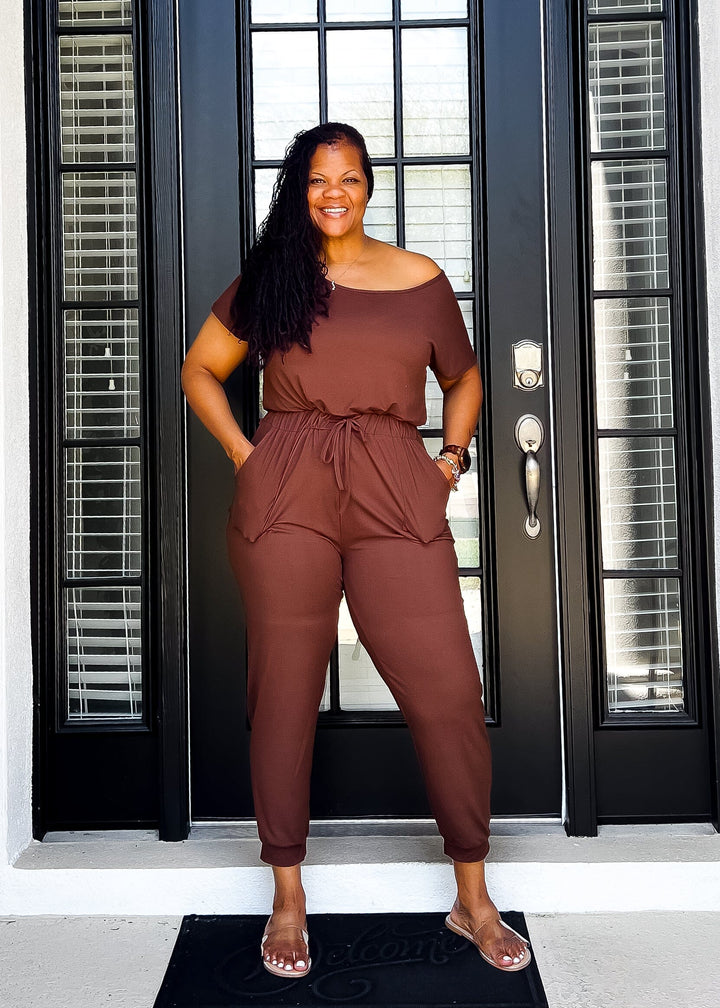 Drawstring Donna Jumpsuit- Brown Outfit Sets S 