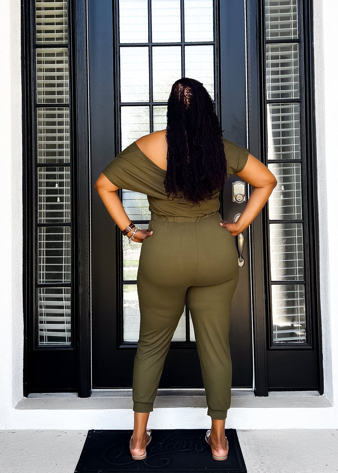 Drawstring Donna Jumpsuit- Olive Outfit Sets 