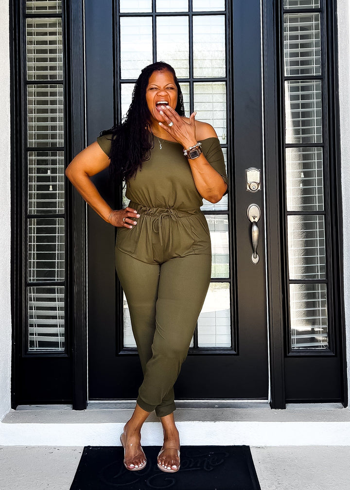 Drawstring Donna Jumpsuit- Olive Outfit Sets 