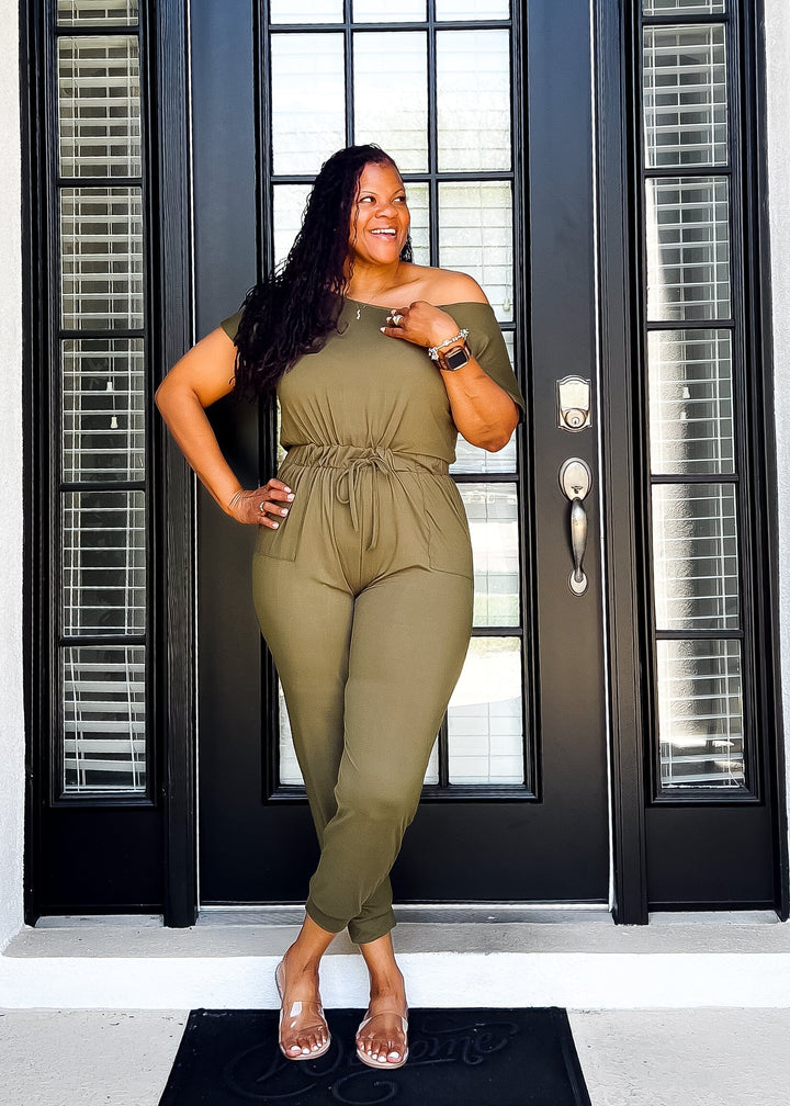 Drawstring Donna Jumpsuit- Olive Outfit Sets 