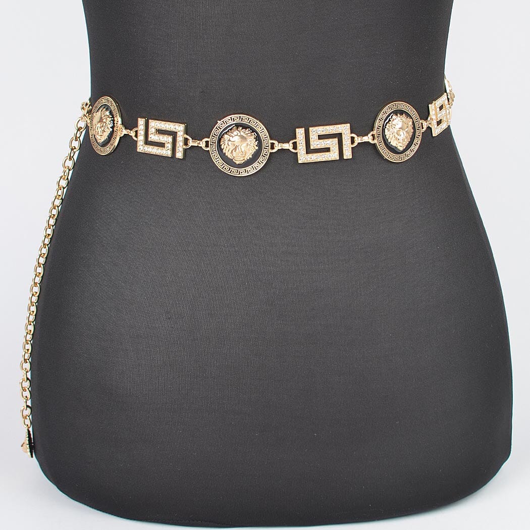 Rhinestone Rachel Plus Size Chain Belt- Gold 