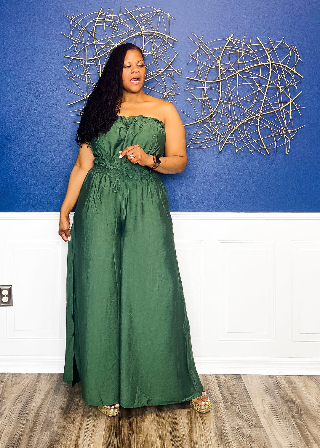 Spring Queen Pant Set- Dark Green Outfit Sets 1X 