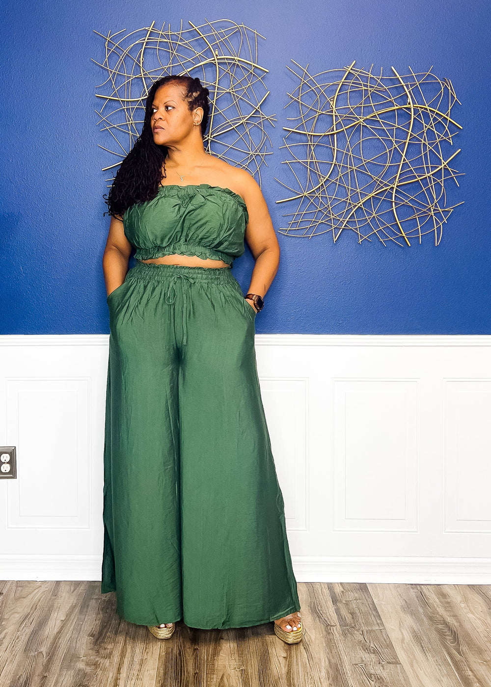 Spring Queen Pant Set- Dark Green Outfit Sets 