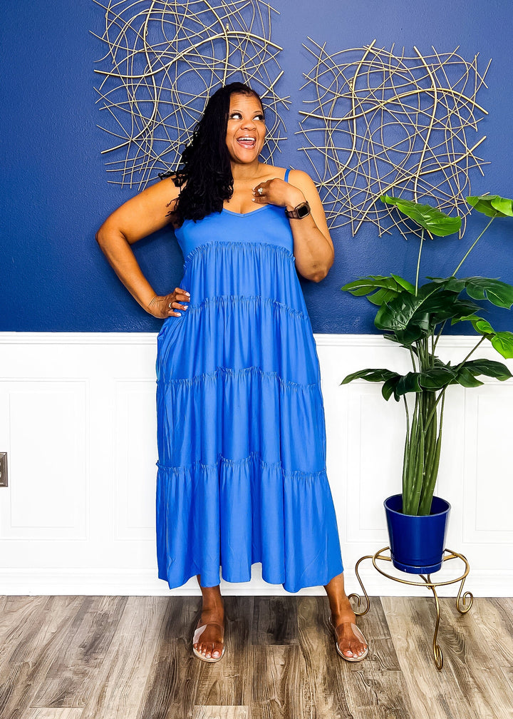 Tiered Tammy Maxi Dress With Pockets- Ocean Blue Dresses 1X 
