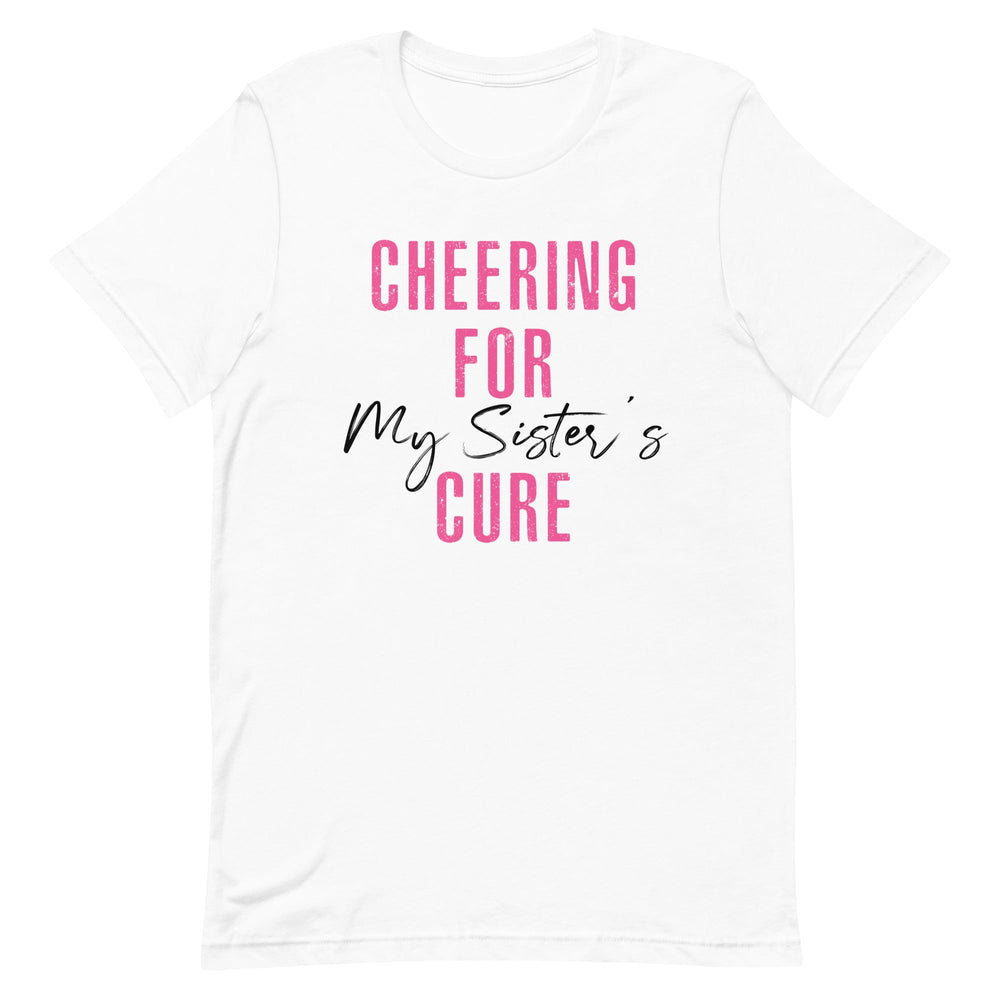 Cheering For My Sister's Cure Women's Shirt - Pink and Black Font White S 