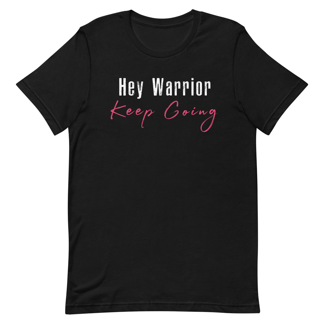 HEY WARRIOR KEEP GOING WOMEN'S T-SHIRT- WHITE AND PINK FONT Black S 