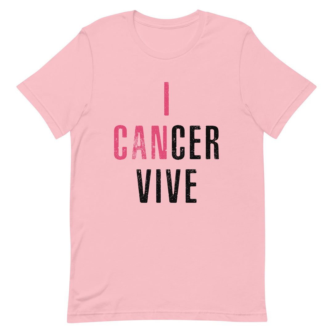 I CANCER VIVE WOMEN'S T-SHIRT- BLACK AND PINK FONT Pink S 