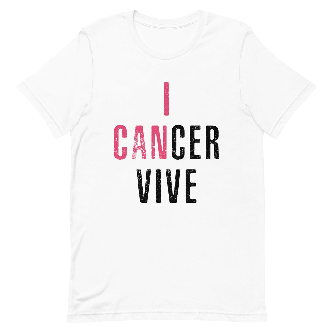 I CANCER VIVE WOMEN'S T-SHIRT- BLACK AND PINK FONT White S 