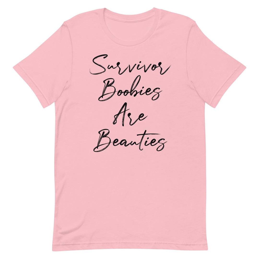 SURVIVOR BOOBIES ARE BEAUTIES WOMEN'S SHIRT - BLACK FONT Pink S 