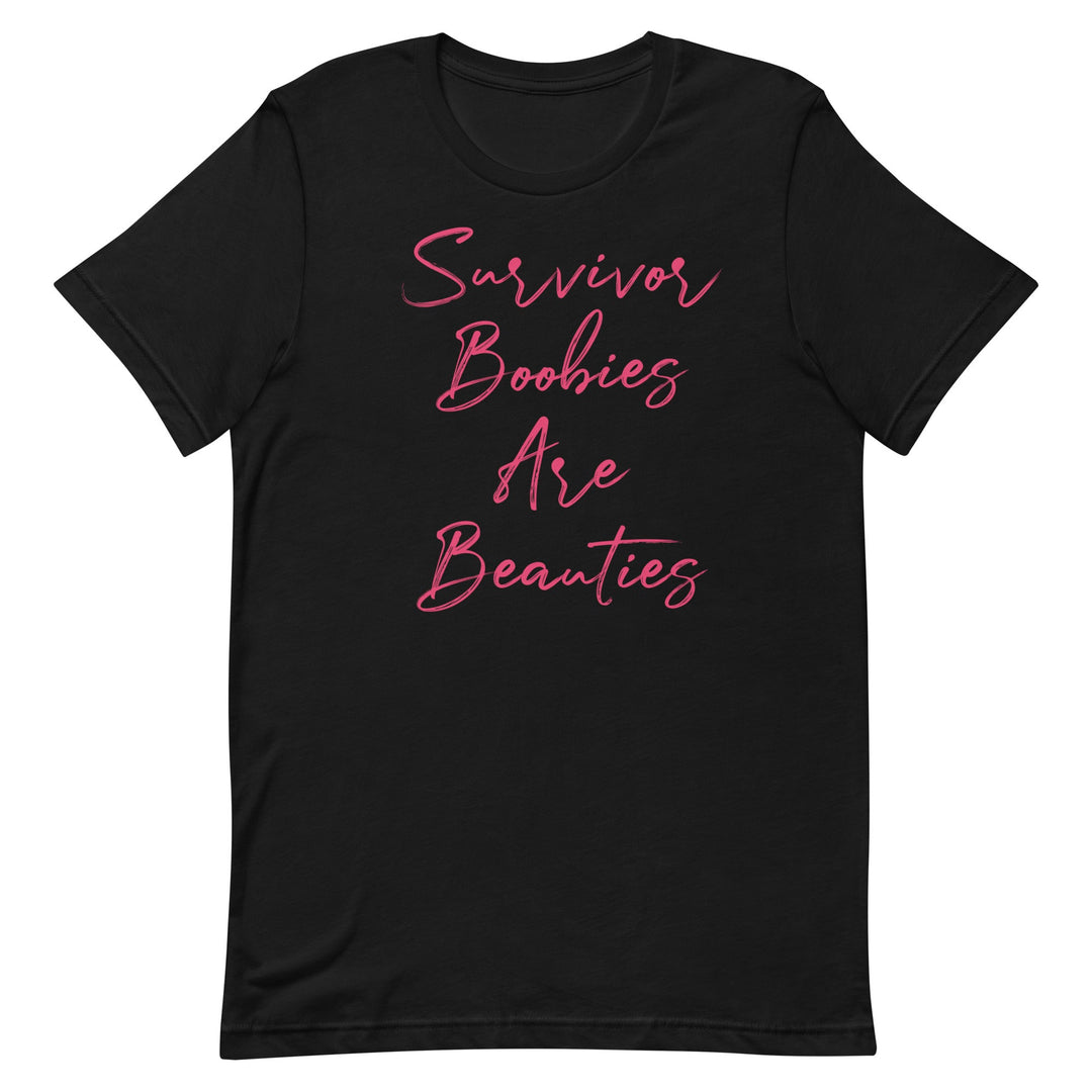 SURVIVOR BOOBIES ARE BEAUTIES WOMEN'S SHIRT - PINK FONT Black S 